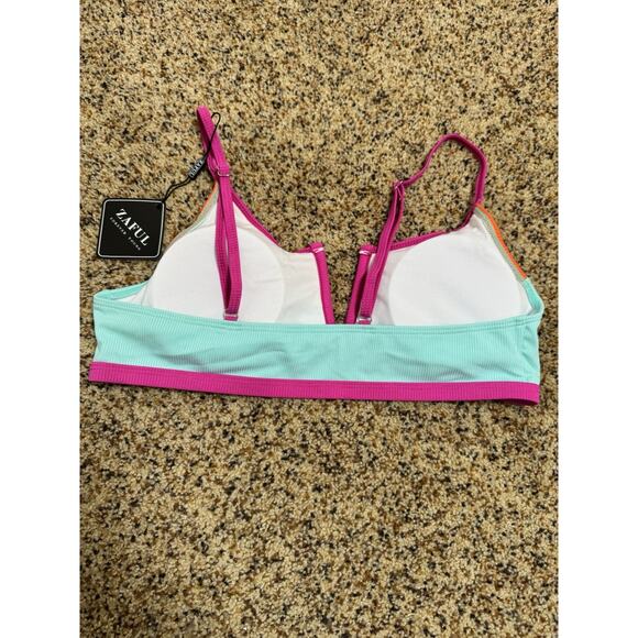 Zaful Women's V-Wired Bikini Pink Blue‎ Colorblock Ribbed 2 Piece Swimwear L - Picture 5 of 10